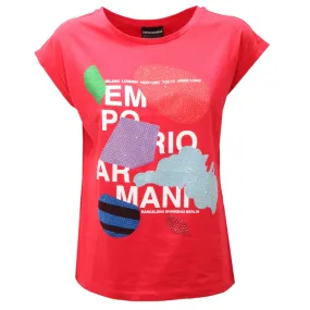 3336AE maglia donna EMPORIO ARMANI red/multicolor strass t-shirt woman