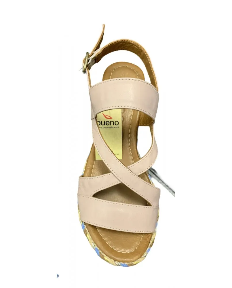 BUENO sandalo etnico donna zeppa in pelle rosa corda