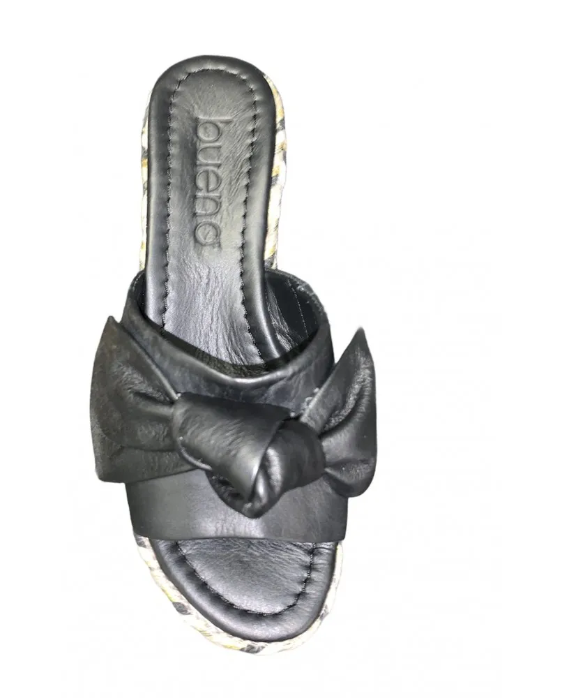 BUENO sandalo scaslzato donna zeppa in pelle nero corda