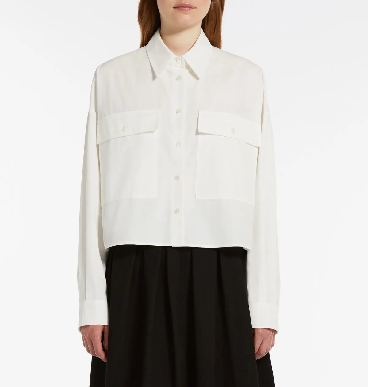 Camicia crop in popeline con tasche