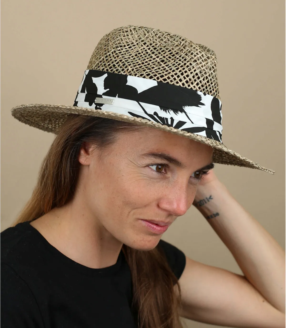 cappello fedora donna paglia algheSeagrass Fedora Summer Print black     