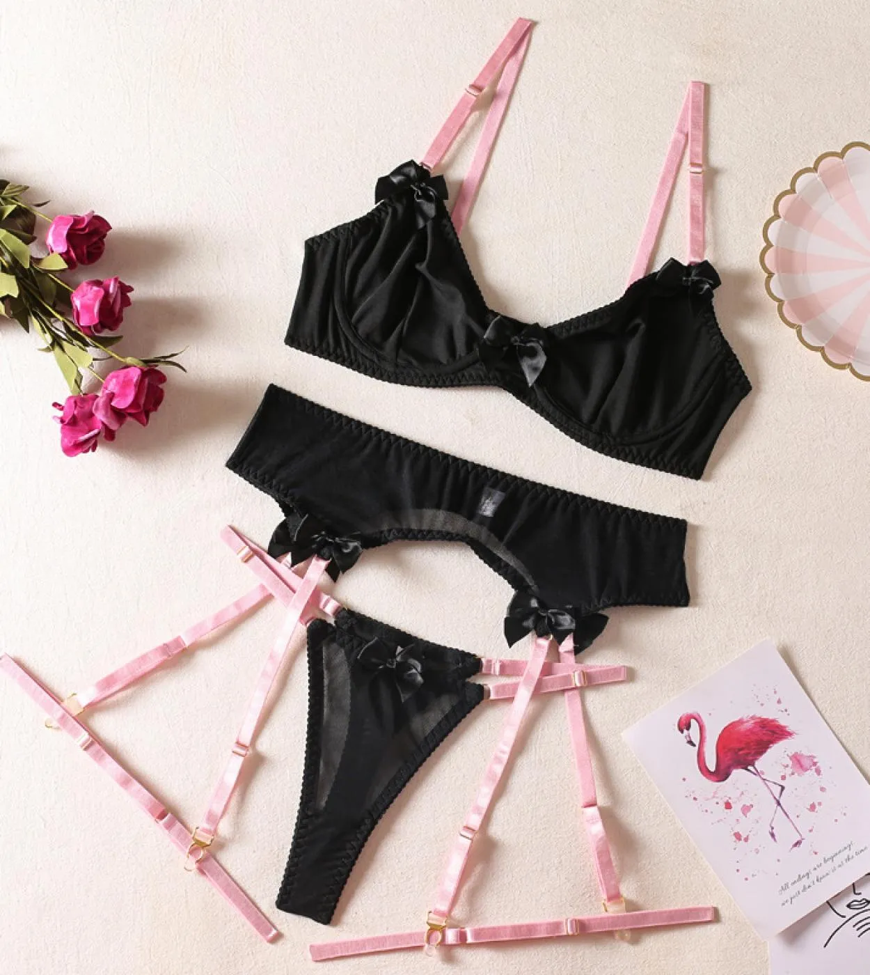 Ellolace Lingerie Intimo da donna Reggiseno trasparente Panty Set Lingerie femminile
