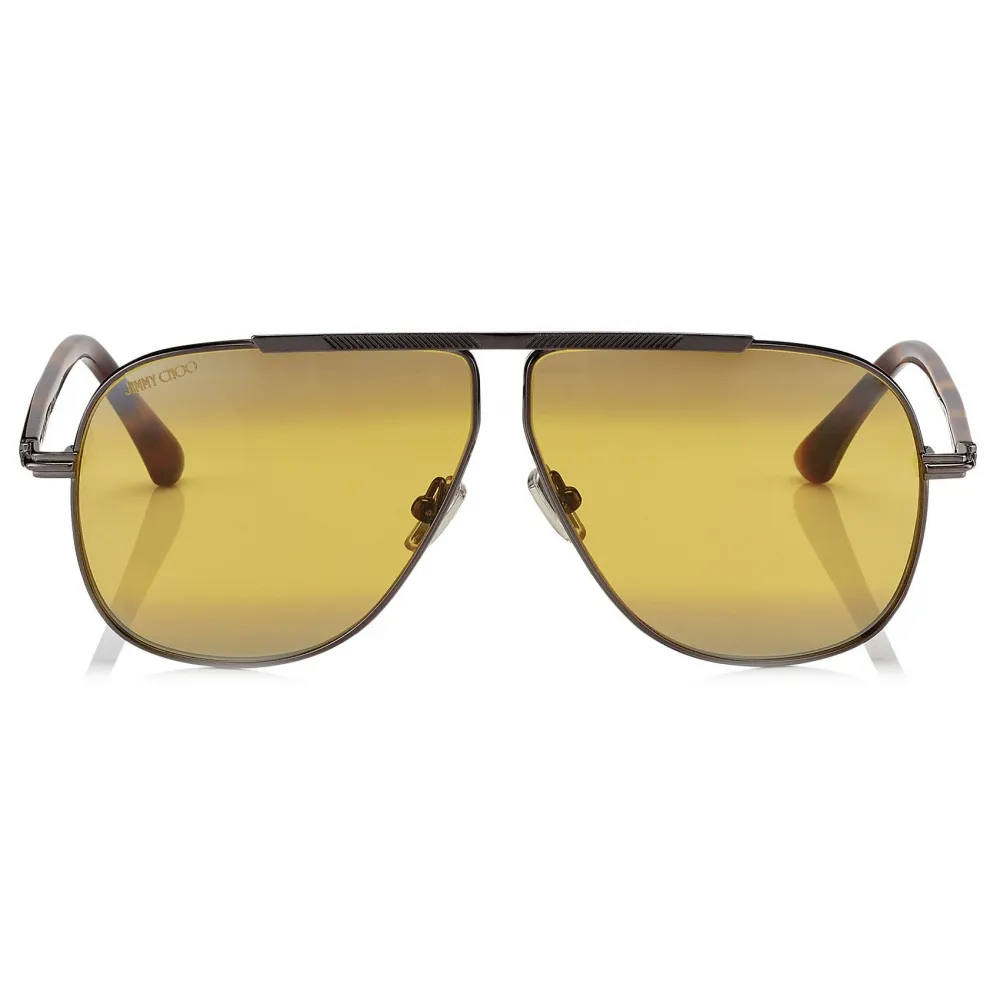 Jimmy Choo - Ewan - Occhiali da Sole Aviatore a Specchio con Rutenenium Havana e Montatura in Titanio