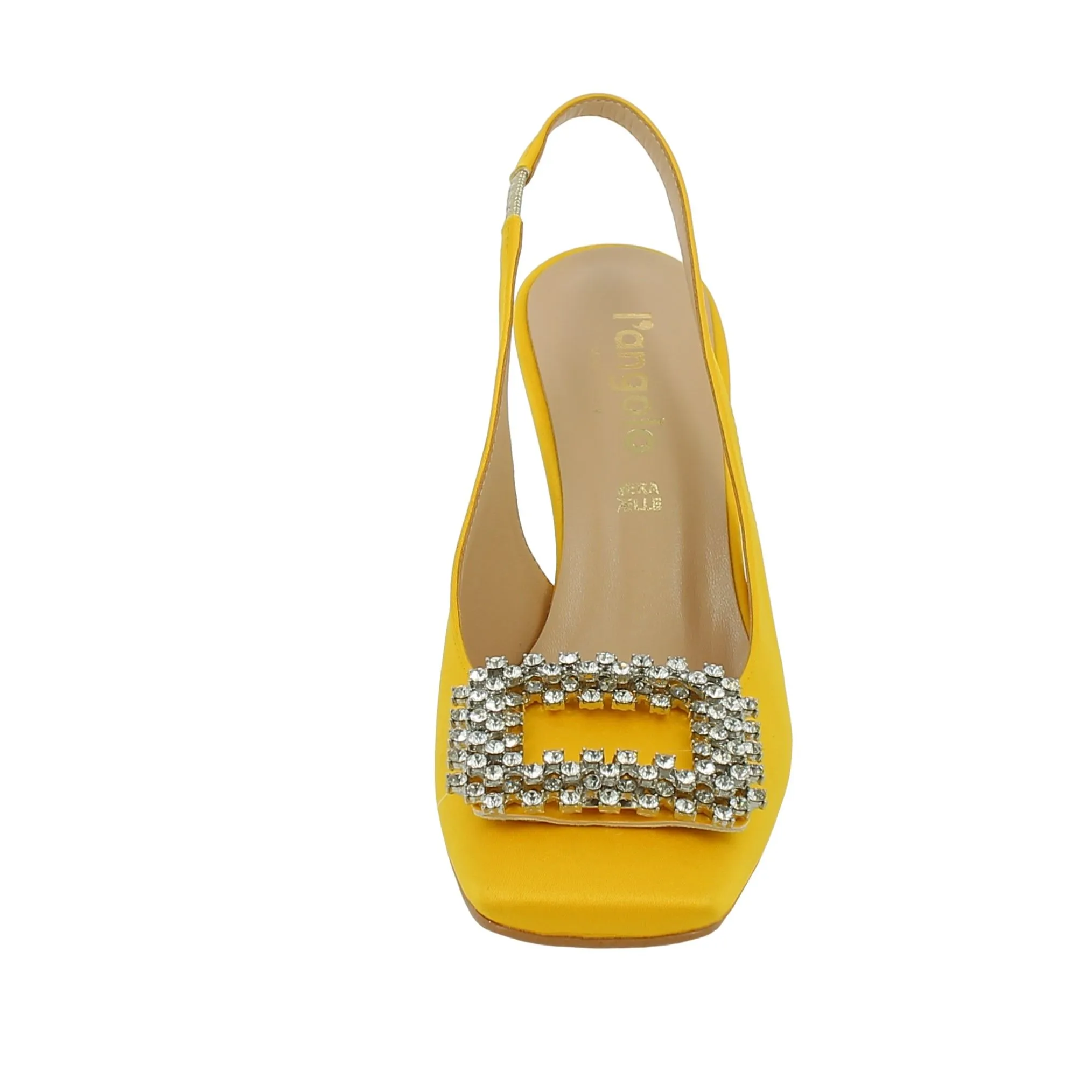 L'Angolo  Sandalo in raso giallo con pietre e slingback 