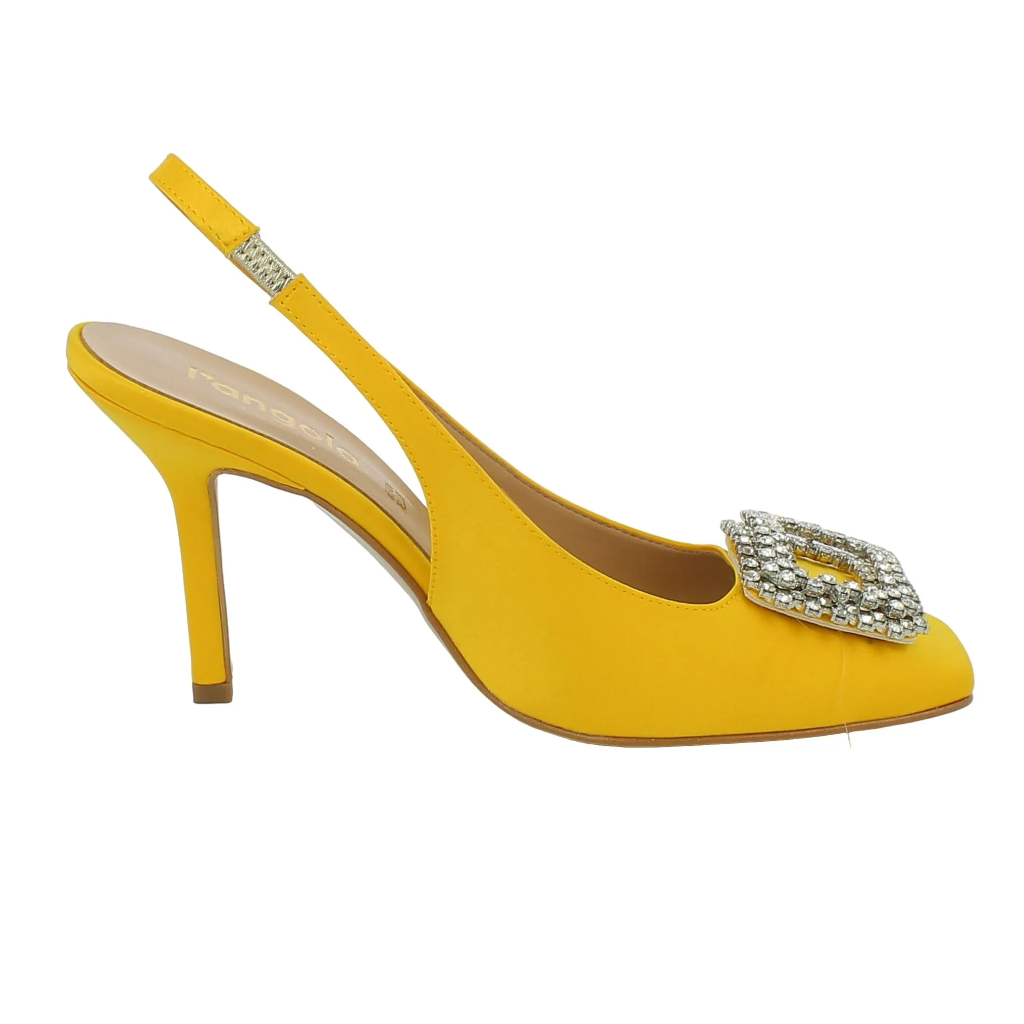 L'Angolo  Sandalo in raso giallo con pietre e slingback 