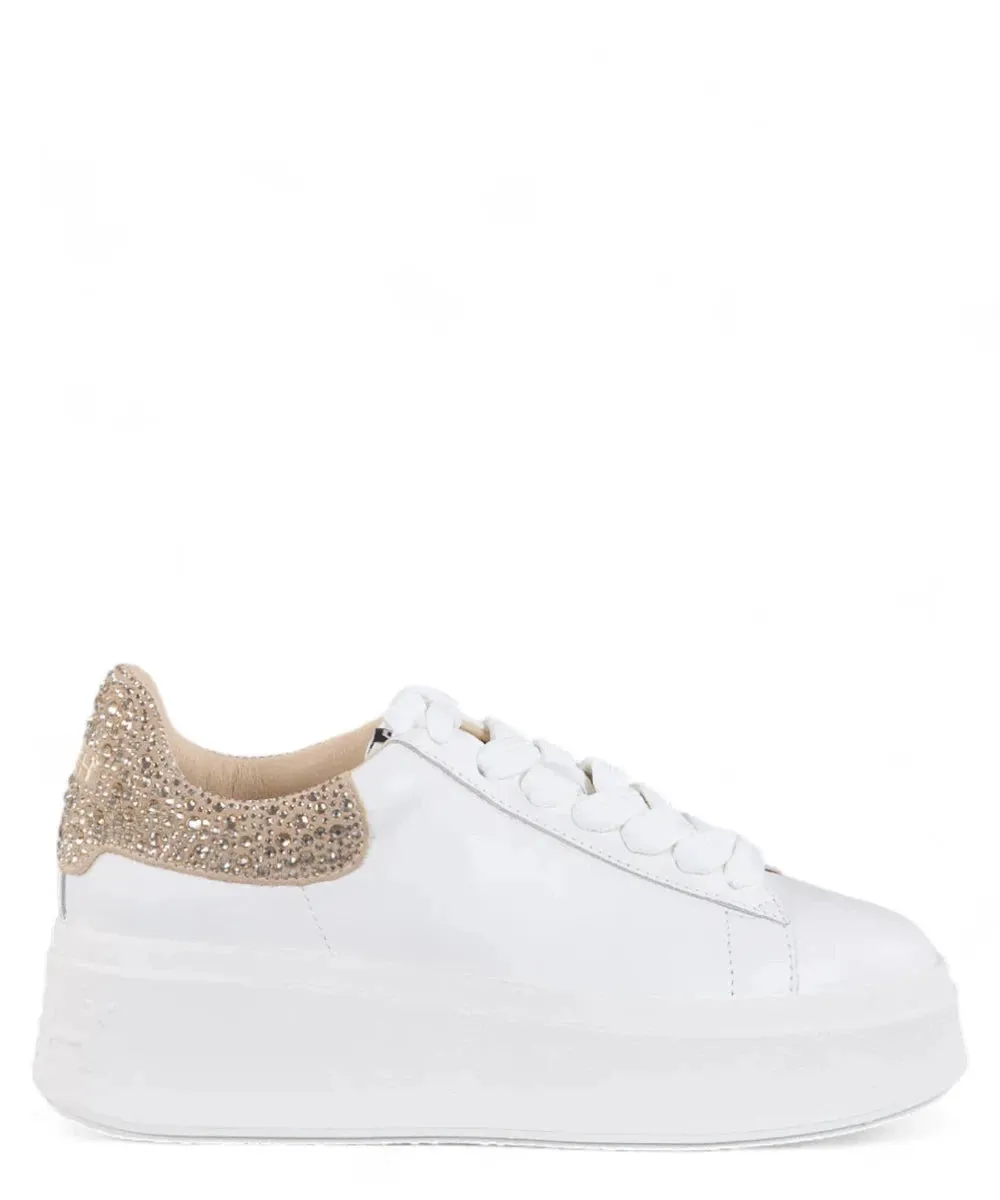 Sneakers in Pelle Bianca con Dettaglio Strass