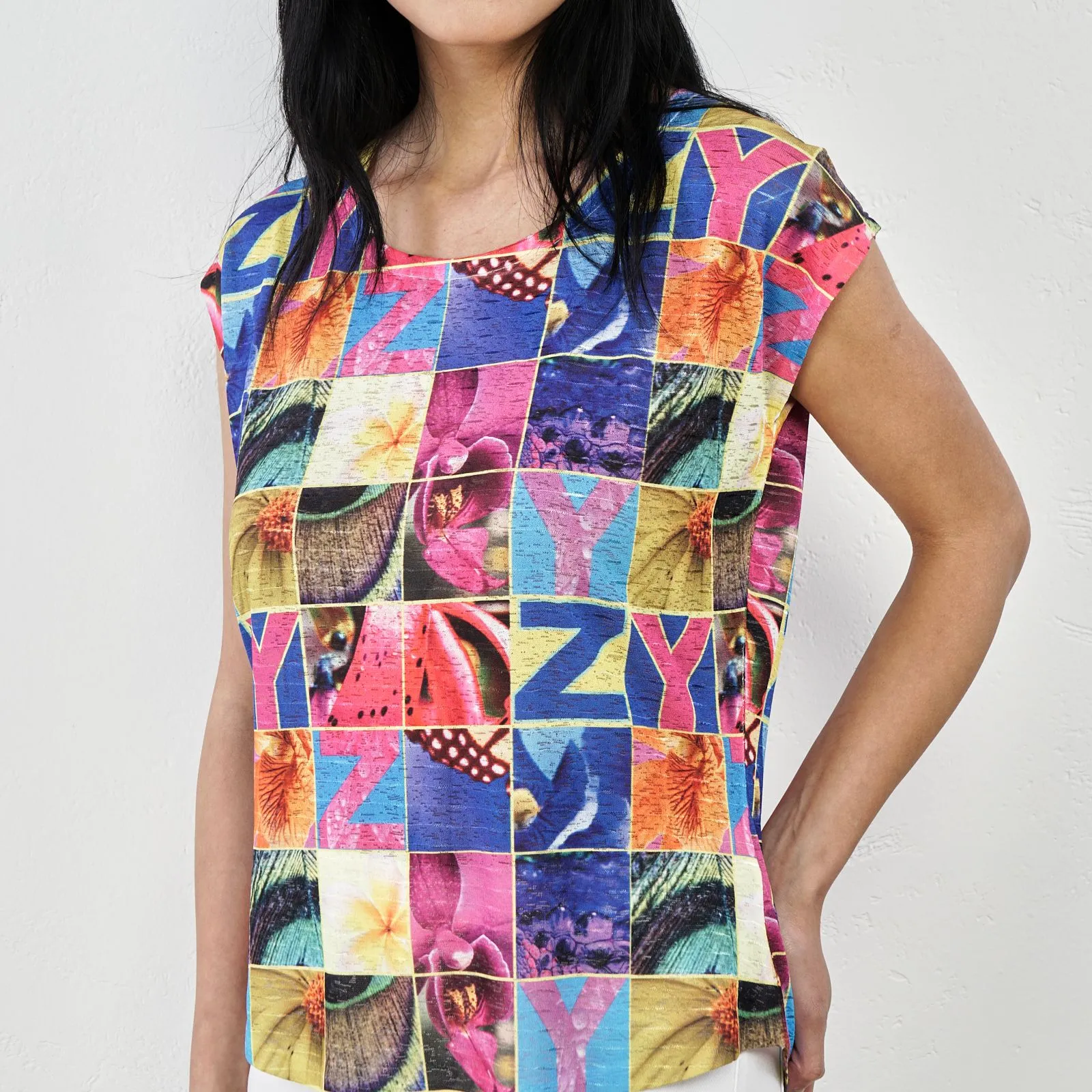 T-shirt donna multicolor maniche corte con stampa