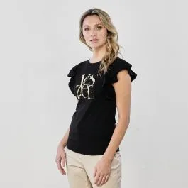 T-shirt nera con manica corta con volant