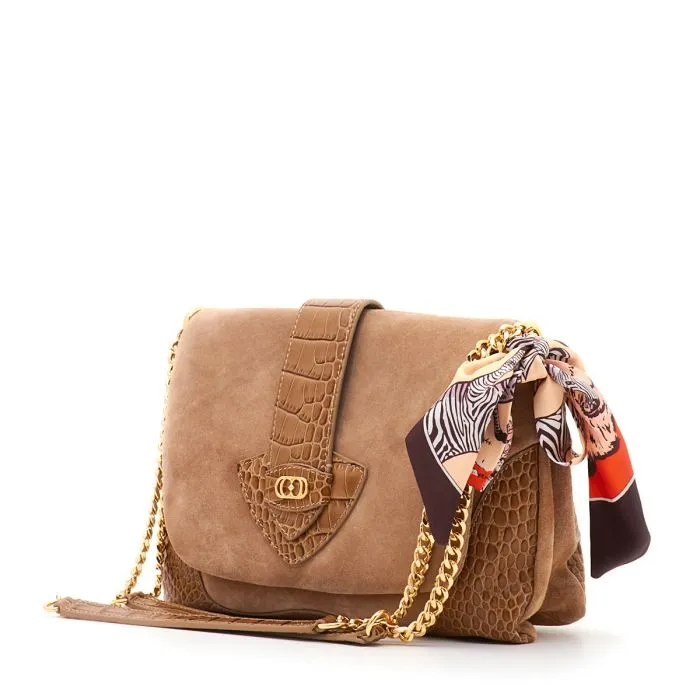 TEMPEST GISELLE SHOULDER BAG SUEDE+COCCO TAUP
