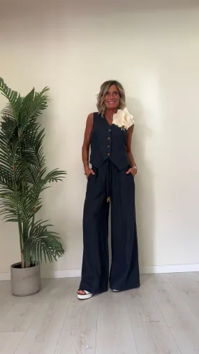 TENSIONE IN - S24PB88 - PANTALONE PALAZZO PURO LINO ORLO SFRANGIATINO